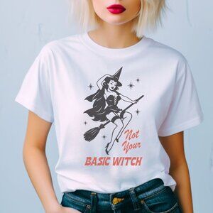 Halloween Witch Graphic Tee Basic With Funny Spooky Season T-Shirt